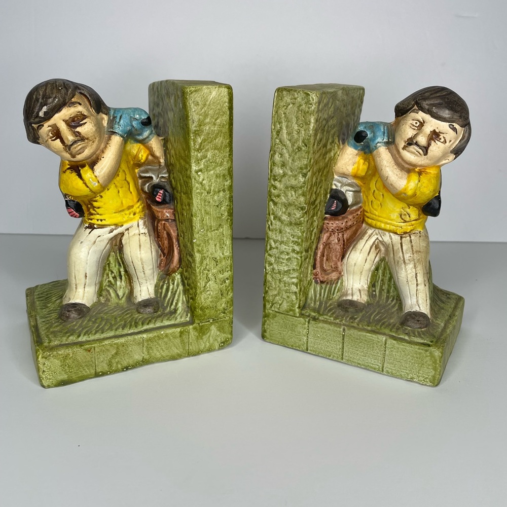 Vintage Golfer Ceramic Bookends | OS